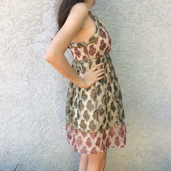 Free People Babydoll Pleated Studded Metallic High Waist Empire Mini Dress - Picture 2 of 8